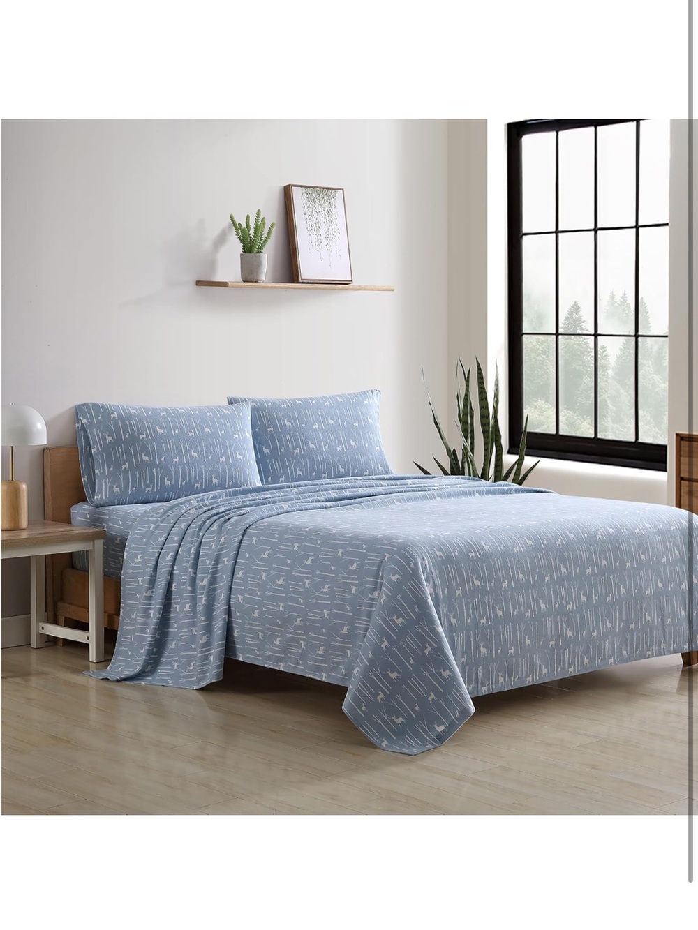 Eddie Bauer Light Blue Deer Flannel Queen Sheet Set - Picture 4 of 6